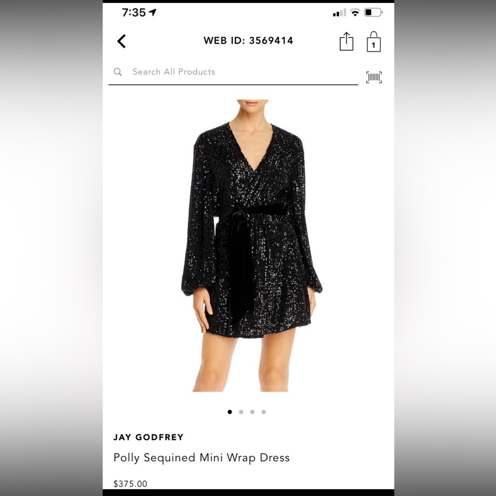 JAYGODFREY Polly SEQUIN WRAP MINI DRESS 118307 black SIZE 6 pre-loved good cond